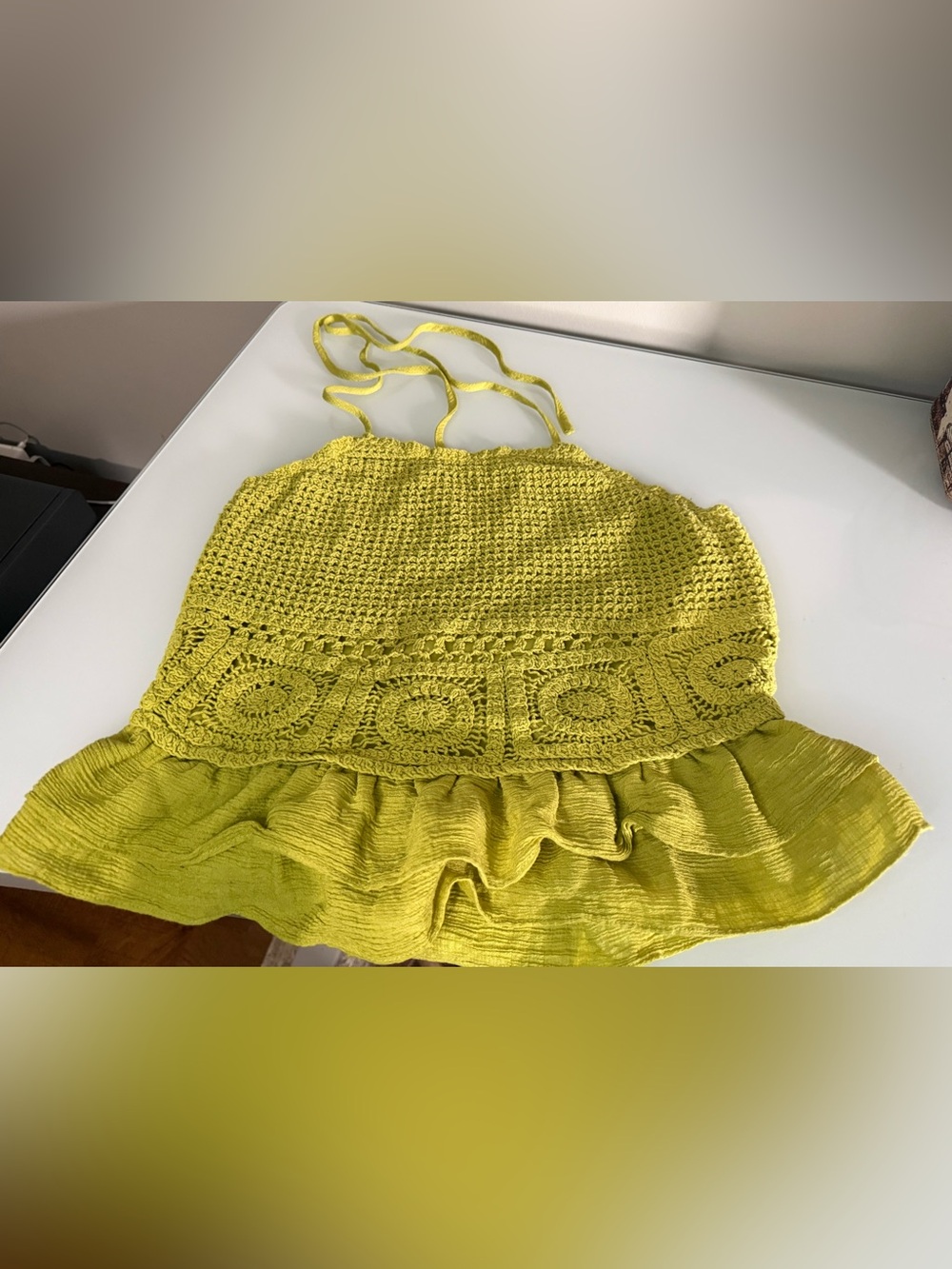 Women's Crochet Halter Tank Top in Chartreuse Yellow